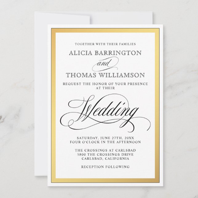 Elegant Script Flourishes Wedding Invitation (Front)