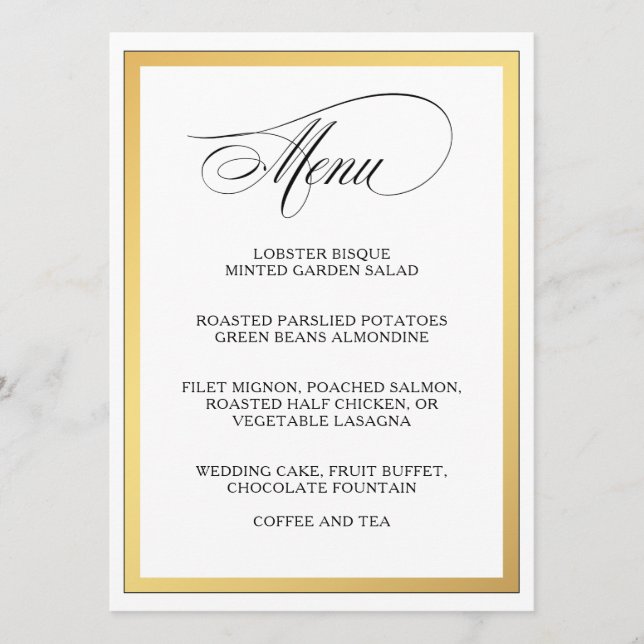 Elegant Script Flourishes Wedding Menu (Front)