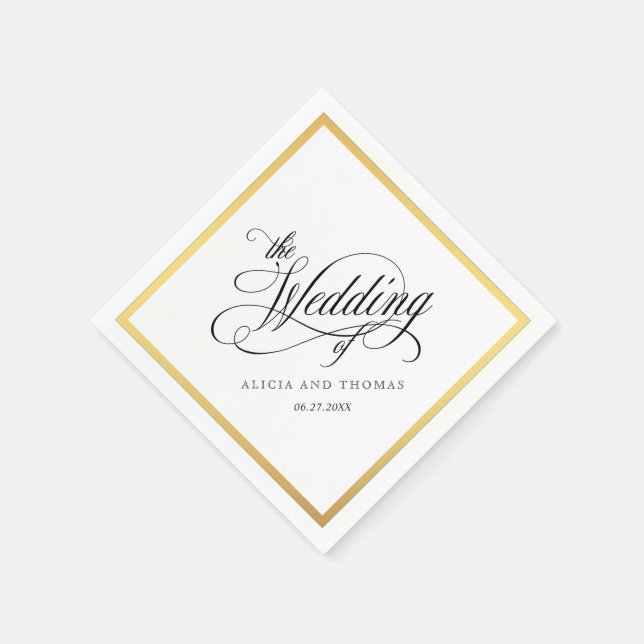 Elegant Script Flourishes Wedding Paper Napkins (Corner)