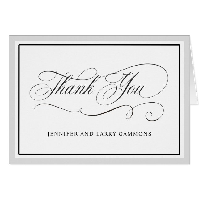Elegant Script Flourishes Wedding Thank You Cards (Front Horizontal)