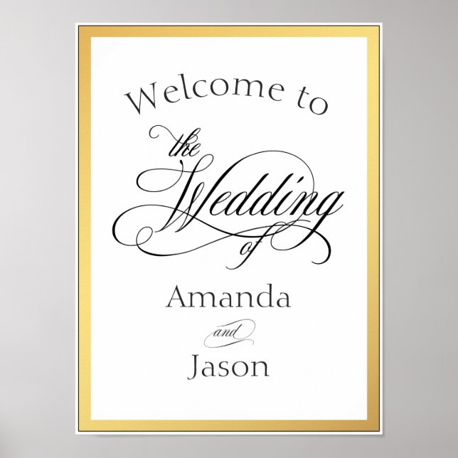 Elegant Script Flourishes Wedding Welcome Sign (Front)