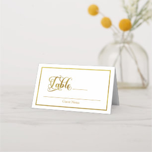 Elegant Script Flourishes White & Gold Wedding Place Card