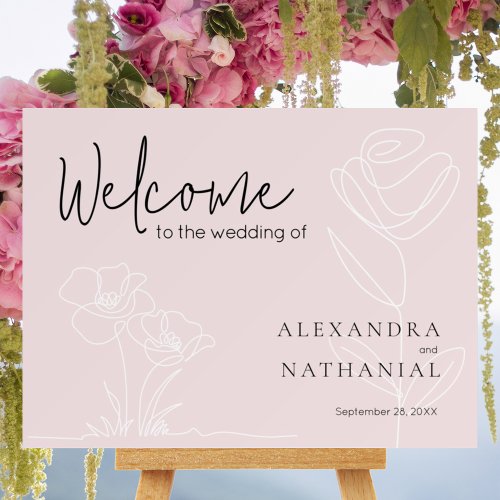 Elegant Script Flower Pink Wedding Welcome Sign