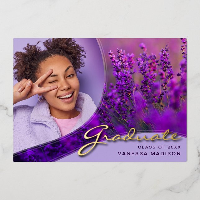 Elegant Script Flowers | Modern Photo Grad Card (Front)