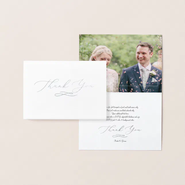 Elegant Script Foil, Wedding Photo Thank You Foil Card | Zazzle