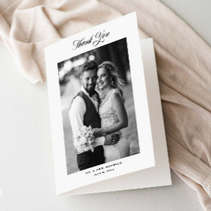 Elegant Script Folded Wedding Photo Thank You Card