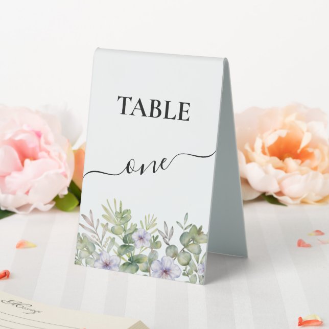 Elegant Script & Foliage Calligraphy Table Number Tent (In SItu (Wedding))