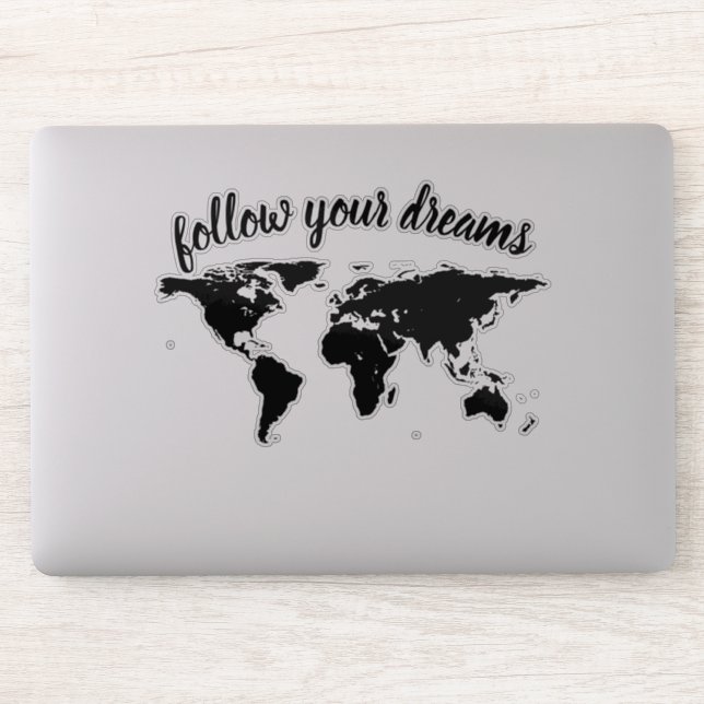Elegant Script Follow your Dreams World Map Sticker (Computer)