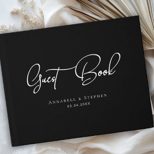 Elegant Script Font Black Wedding Guest Book