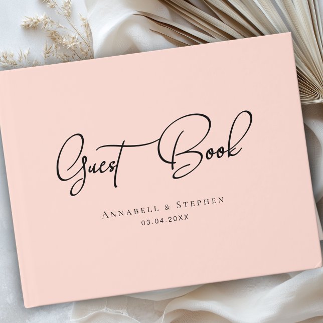 Elegant Script Font Blush Pink Wedding  Guest Book (Elegant Script Font Blush Pink Wedding Custom Guest Book)