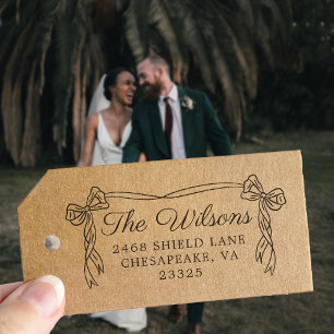 Elegant Script Font Bow Ribbon Wedding Self-inking Stamp