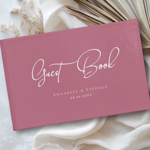 Elegant, Script Font, Cherry-Red Wedding Guest Book