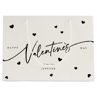 Elegant Script Font + Hearts Valentine's Day Large Gift Bag