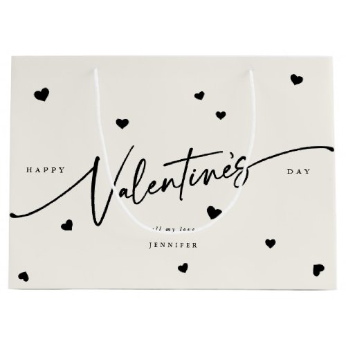 Elegant Script Font  Hearts Valentines Day Large Gift Bag