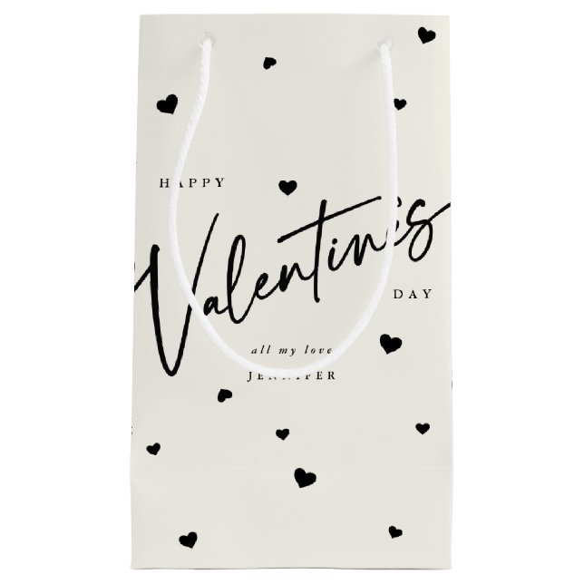 Elegant Script Font + Hearts Valentine's Day Small Gift Bag (Front)
