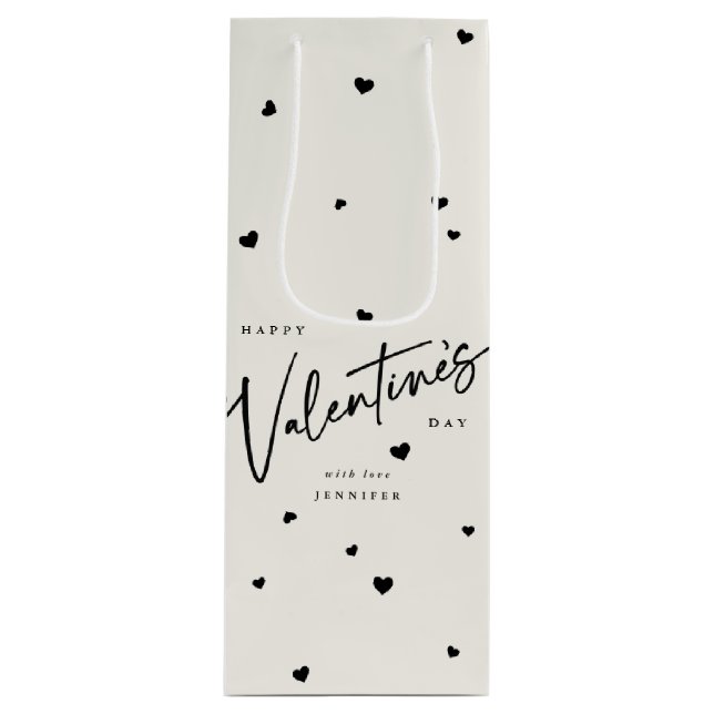 Elegant Script Font + Hearts Valentine's Day Wine Gift Bag (Front)