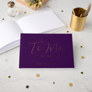 Elegant Script Font Plum & Rose Gold Wedding Foil Guest Book