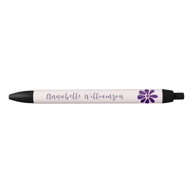 Elegant Script Font Your Name Purple Flower Doodle Pen (Front)