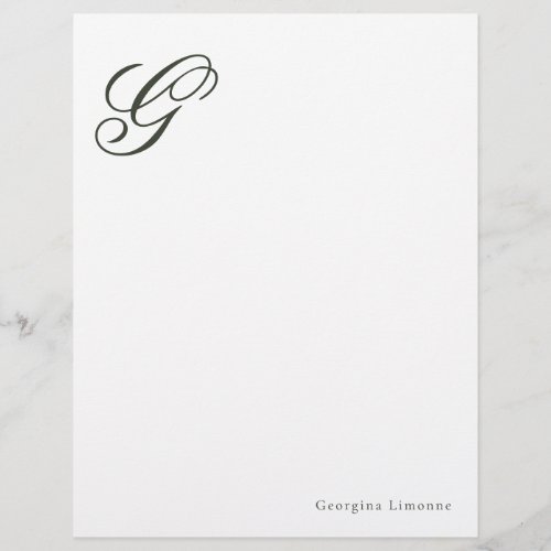 Elegant Script Forest Green Monogram Letterhead