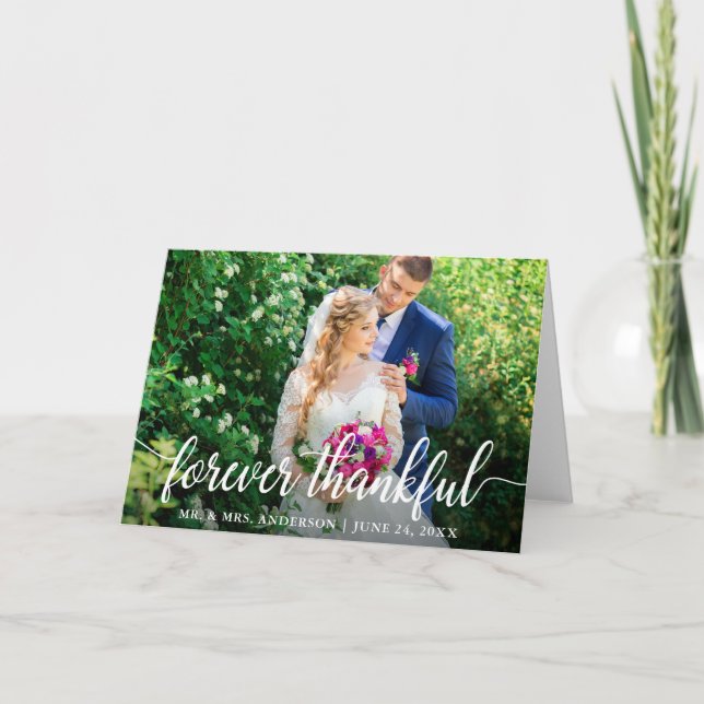 Elegant Script Forever Thankful Wedding Fold Letterpress Thank You Card (Front)