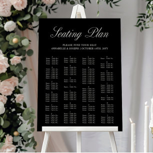 Elegant Script Formal Black Wedding Seating Chart Foam Board