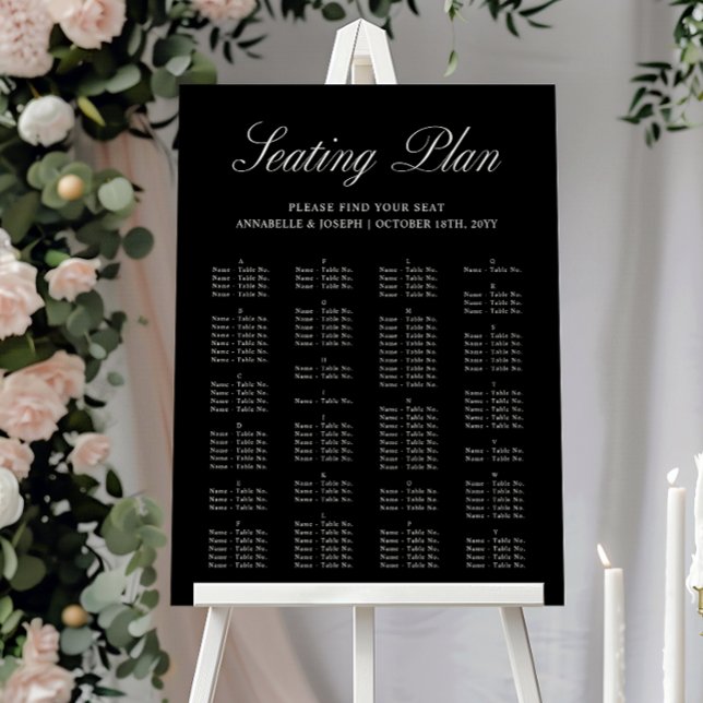 Elegant Script Formal Black Wedding Seating Chart Foam Board (Creator Uploaded)