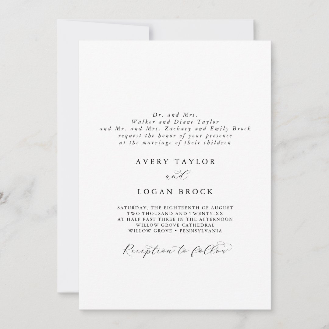 Elegant Script Formal Both Parents Hosting Wedding Invitation | Zazzle