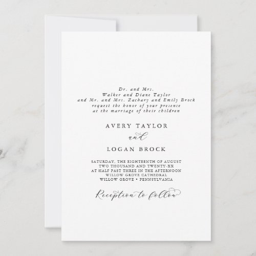 Elegant Script Formal Both Parents Hosting Wedding Invitation