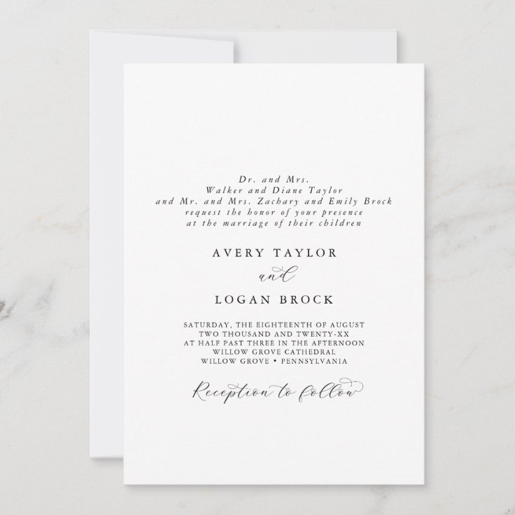 Elegant Script Formal Both Parents Hosting Wedding Invitation | Zazzle