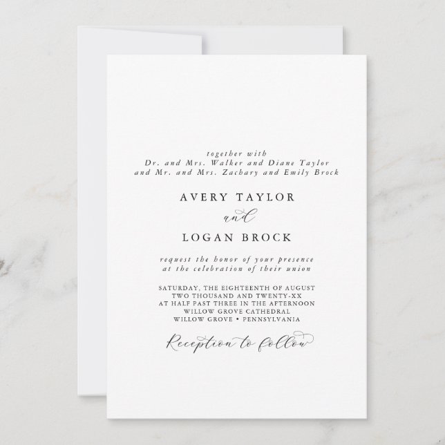 Elegant Script Formal Couple & Both Parent Wedding Invitation (Front)