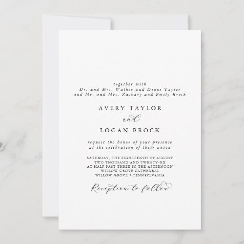 Elegant Script Formal Couple  Both Parent Wedding Invitation