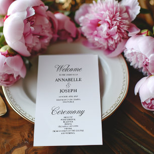 Elegant Script Formal White Wedding Program