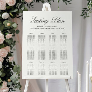 Elegant Script Formal White Wedding Seating Chart Foam Board