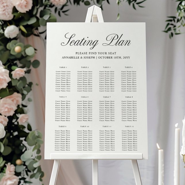 Elegant Script Formal White Wedding Seating Chart Foam Board (Creator Uploaded)