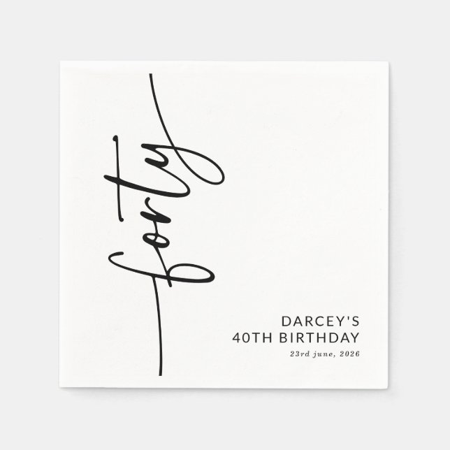 Elegant Script Forty 40th Birthday Napkins (Front)