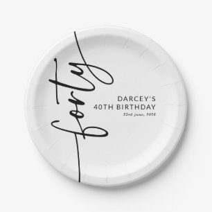 Elegant Script Forty 40th Birthday Paper Plates