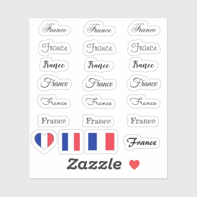 Elegant script France & French Flag /name Set Sticker (Sheet)