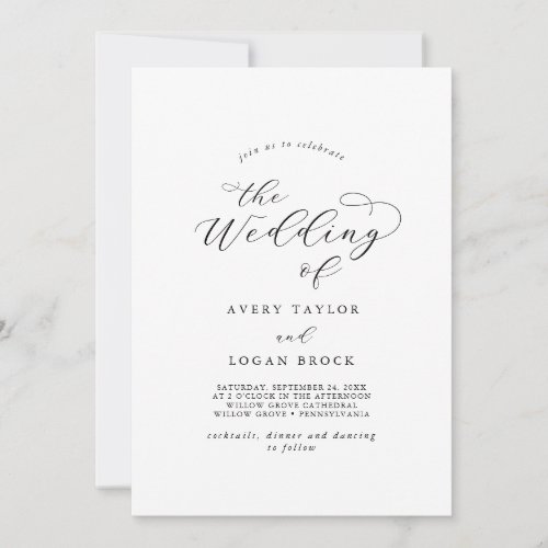 Elegant Script Front Back Wedding Invitation