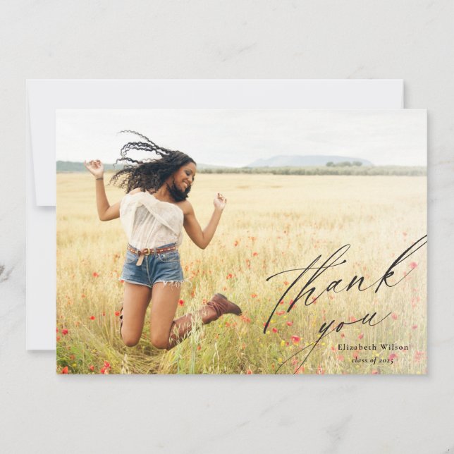 Elegant Script Full Photo Graduation Thank You Card (Front)