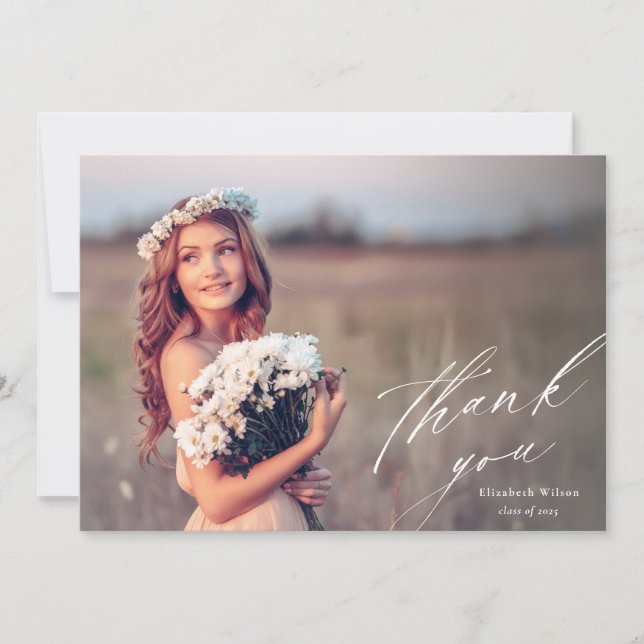 Elegant Script Full Photo Graduation Thank You Card (Front)
