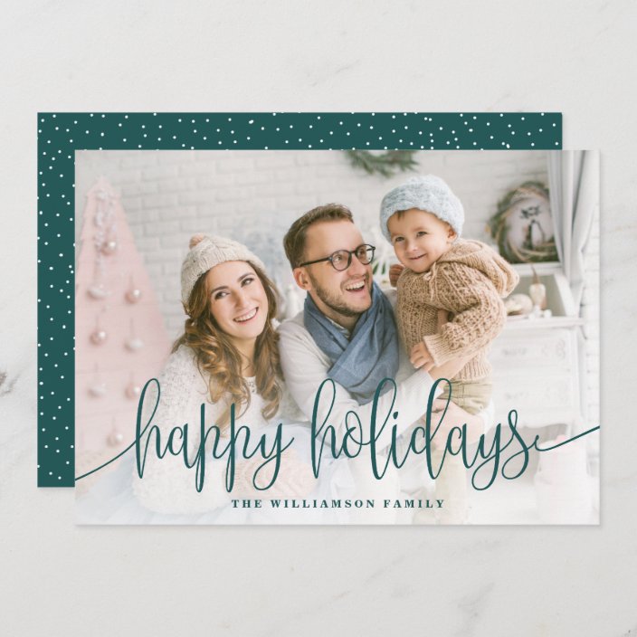 Elegant Script Full Photo Hy Holidays Green Holiday Card Zazzle Photo Hy Holidays Green Holiday Card