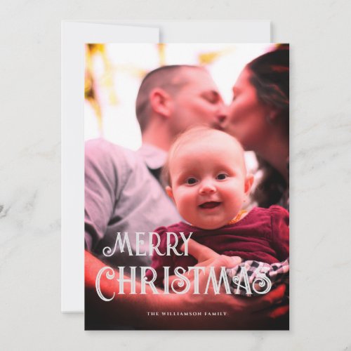 Elegant Script Full Photo Merry Christmas Holi Holiday Card