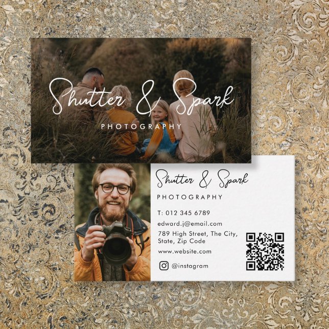 Elegant Script Full Photo Photography QR Code Business Card (Elegant Script Full Photo Photography QR Code Business Card
)