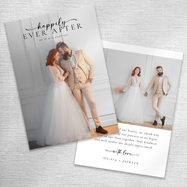 Elegant Script Full Photo Wedding Thank You Card (Creator Uploaded)