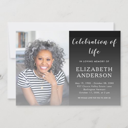 Elegant Script Funeral Photo Celebration of Life Invitation