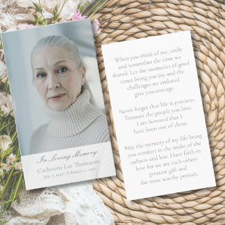 Elegant Script Funeral Photo Prayer Cards