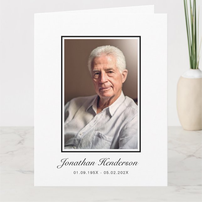 Elegant Script Funeral Photo Thank You Card (Front)