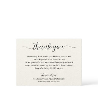 Elegant Script Funeral Thank You Card