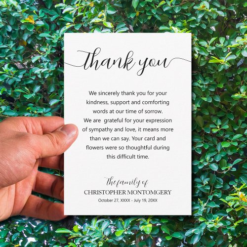 Elegant Script Funeral Thank You Card