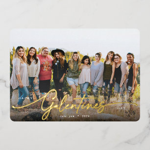 Elegant Script Galentine's Day Foil Photo Card
